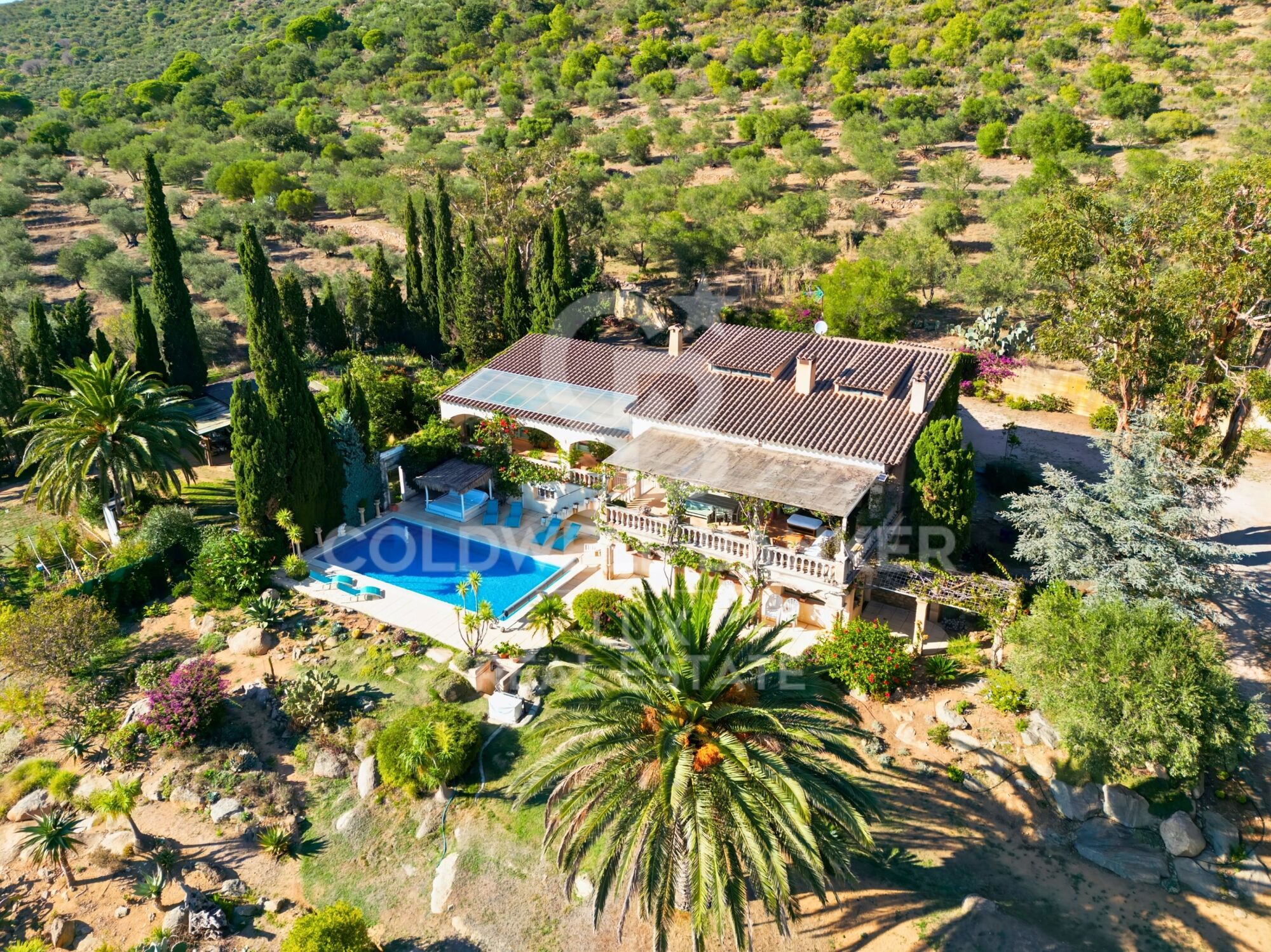 Villa méditerranéenne avec oliviers et vue panoramique à Els Olivars