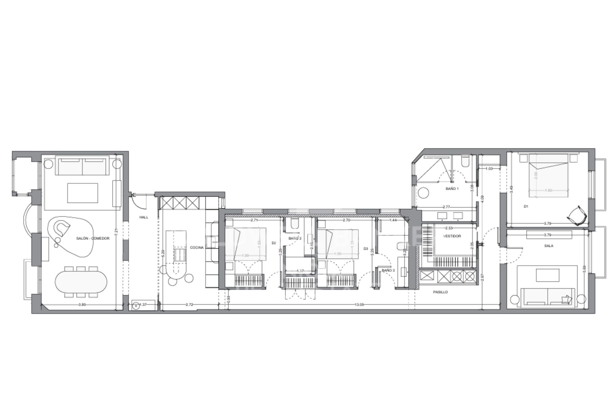 Renovated exterior flat in Castellana, Madrid