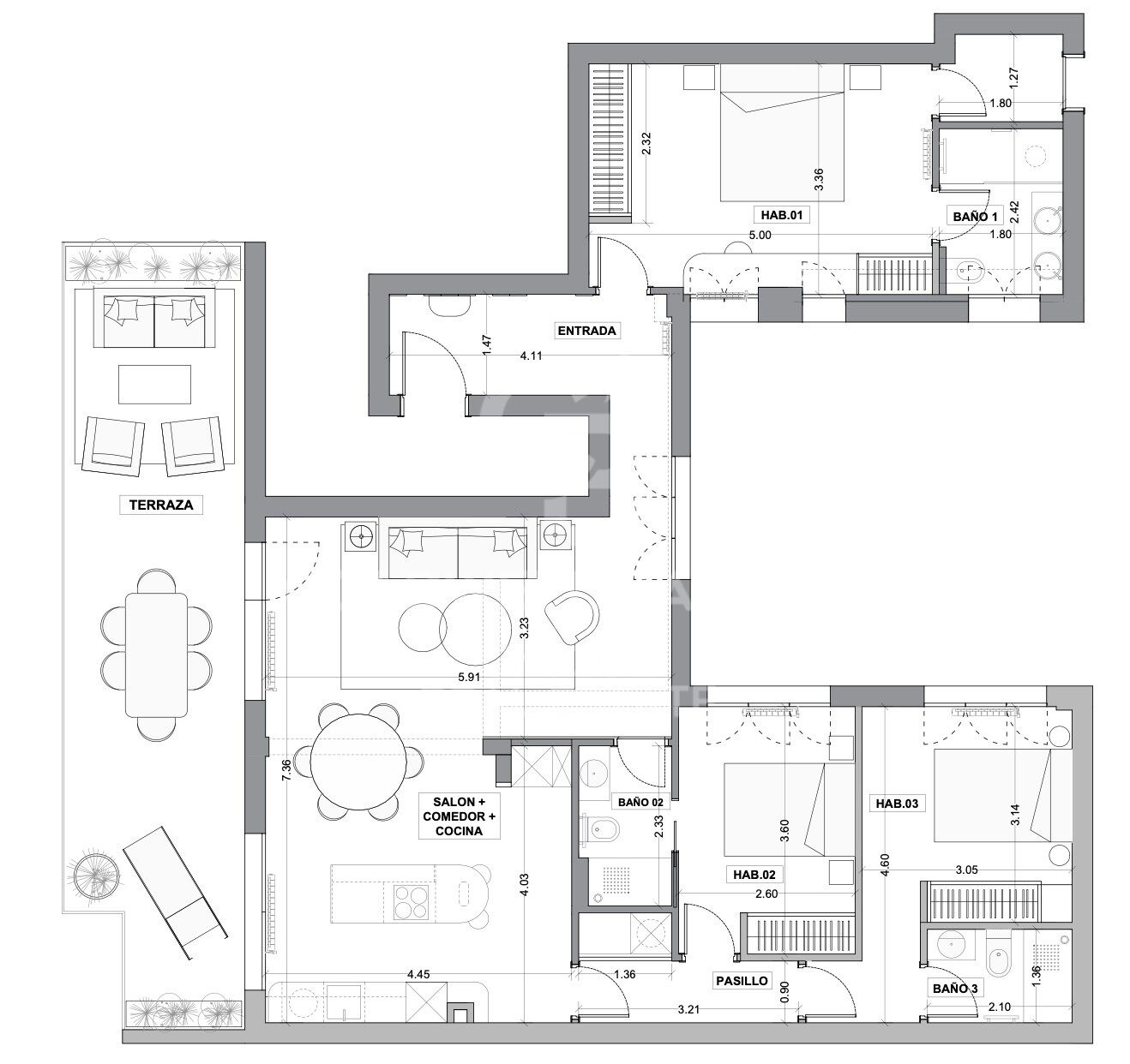 Penthouse mit Terrasse und 3 Schlafzimmern im Stadtteil Salamanca