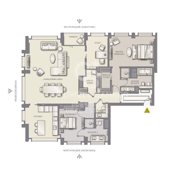 Piso en venta de dos dormitorios y despacho en Mandarín Residences