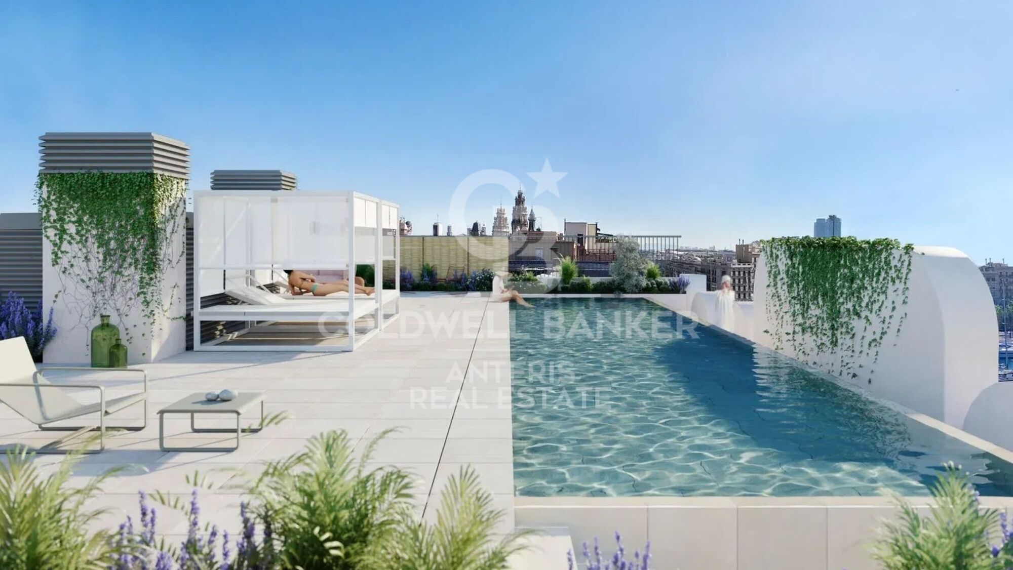 New development with modernist elements and sea views.