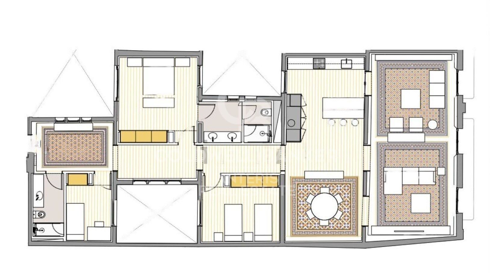 New development with modernist elements and sea views.