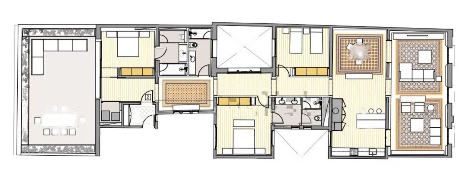 New development with modernist elements and sea views.