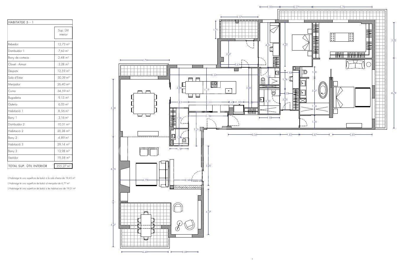 Appartement haut standing à Sant Gervasi - rénové, 3 suites, terrasses et garage triple