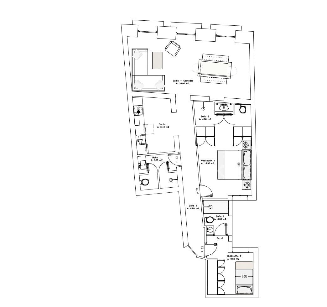 Brand new two-bedroom flat in the centre of the city.