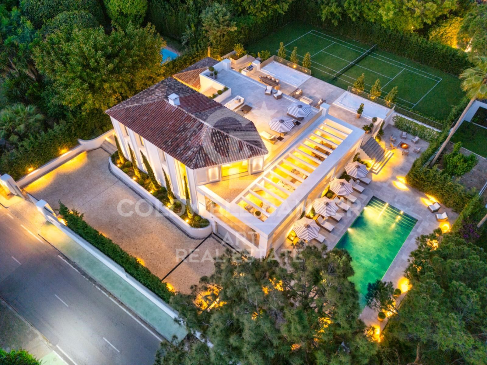 Newly-built designer Villa with Tennis Court & Mountain Views on Golden Mile, Marbella