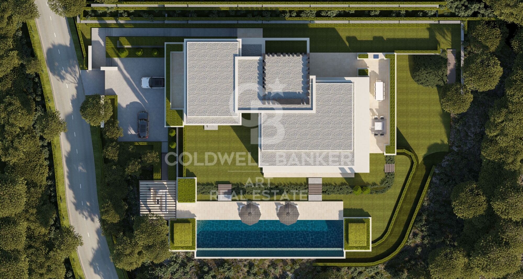 Stunning designer villa in the heart of El Madroñal, with spectacular panoramic views of the Mediterranean Sea