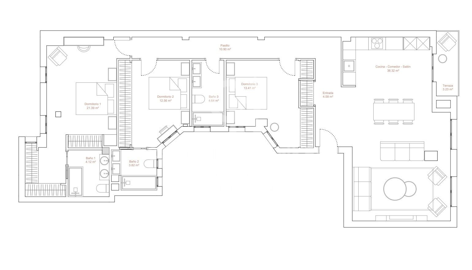 Brand new 3-bedroom flat with terrace in Lista, Madrid